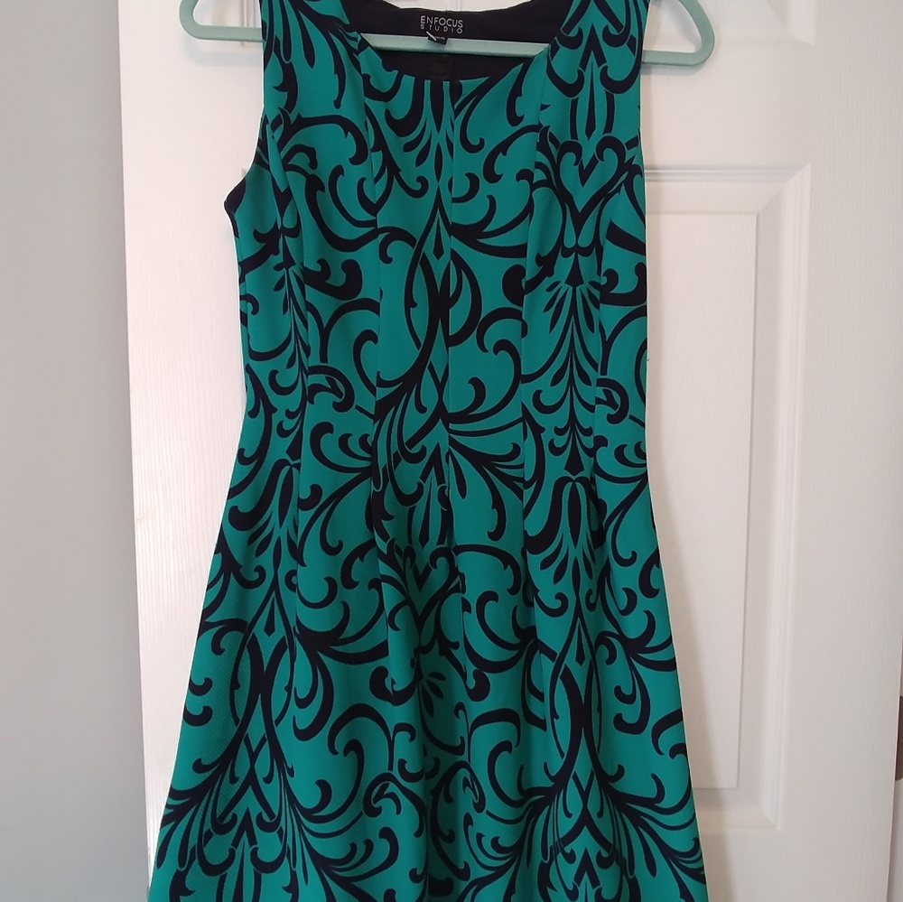 Enfocus Studio, Green/Navy Dress, Size 6